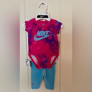 Newborn girl’s Nike Tie-Dye Pink and Blue Bodysuit. 2 piece set. NWT